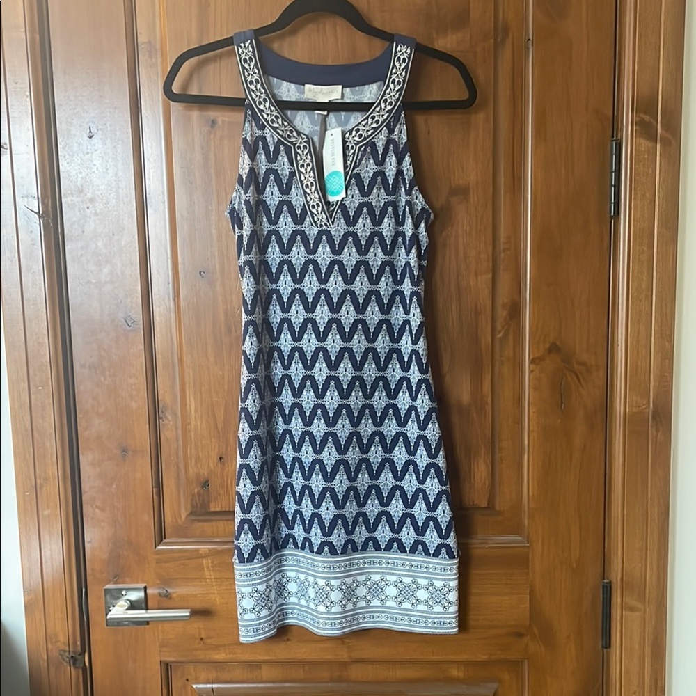 Navy and White Sleeveless Dress